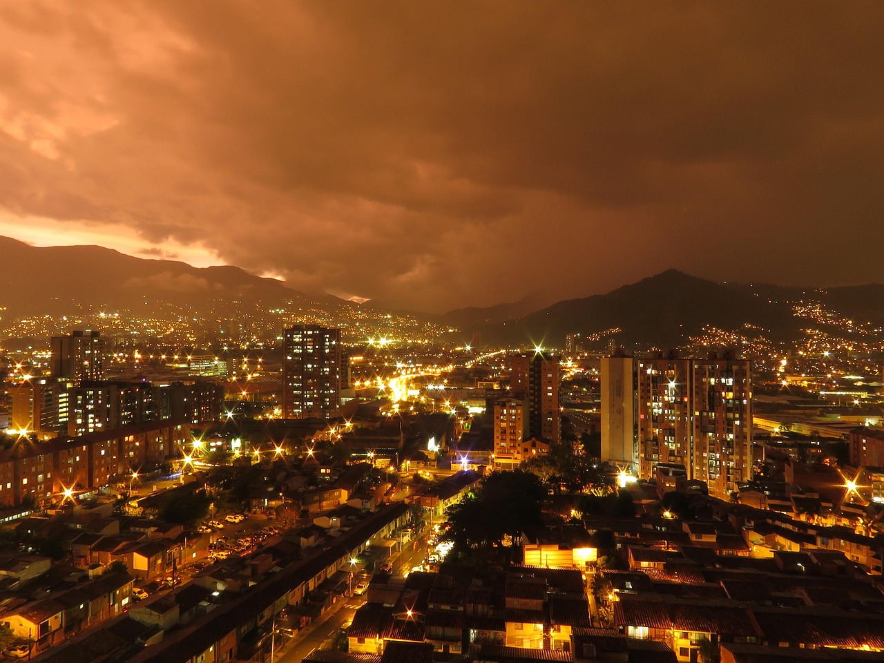 medellin, city, sunset, urban landscape, urban, moutains, buildings, nature, colombia, night vision, night, tourism, arc