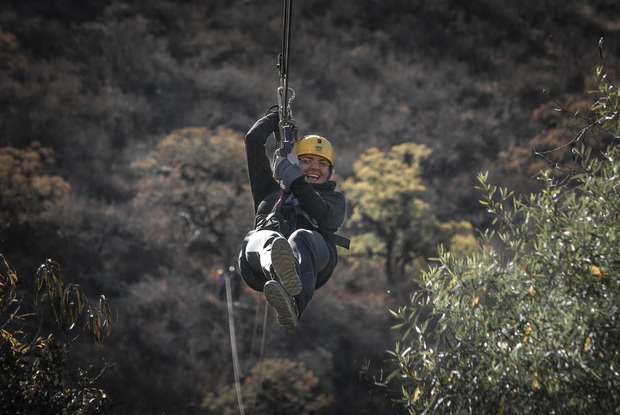 zipline, zip, line, ziplining, adventure, risky, fun, harness, rope, safety, extreme, speed, risk, cable, girl, helmet,