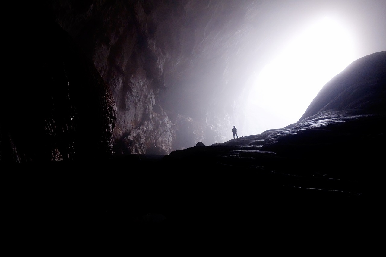 cave, light, person, rocky, silhouette, entrance, geology, spelunking, caving, explore, exploration, adventure, cave, ca