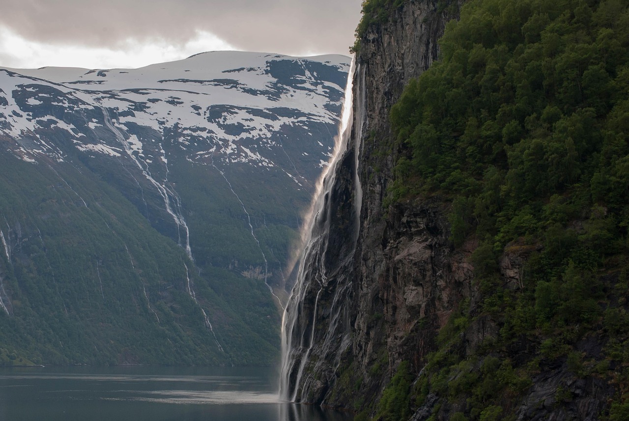 norway, geirangerfjord, fjord, waterfall, mountains, snow, sunlight, landscape, nature, norway, norway, norway, norway,