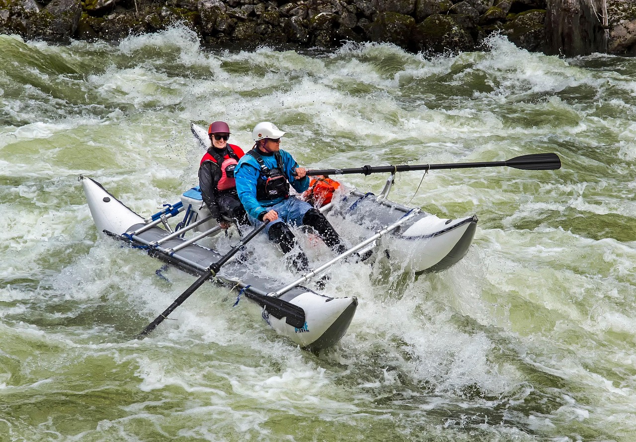 whitewater, rafting, rapids, cataraft, couple, extreme water sports, whitewater rafting, river, adventure, recreational