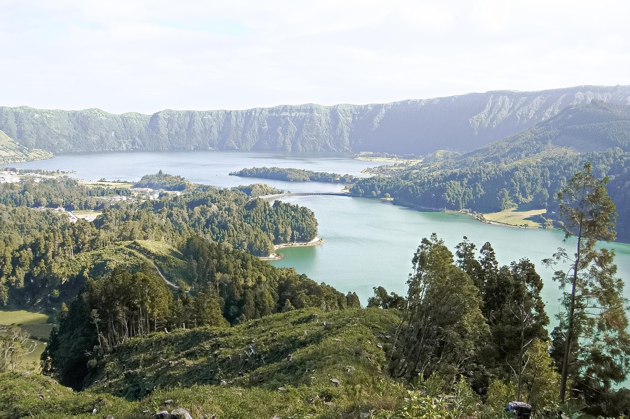 lake, water, mountain, panorama, nature, mountains, blue, river, green, beach, view, forest, iceland, trees, lagoa sete,
