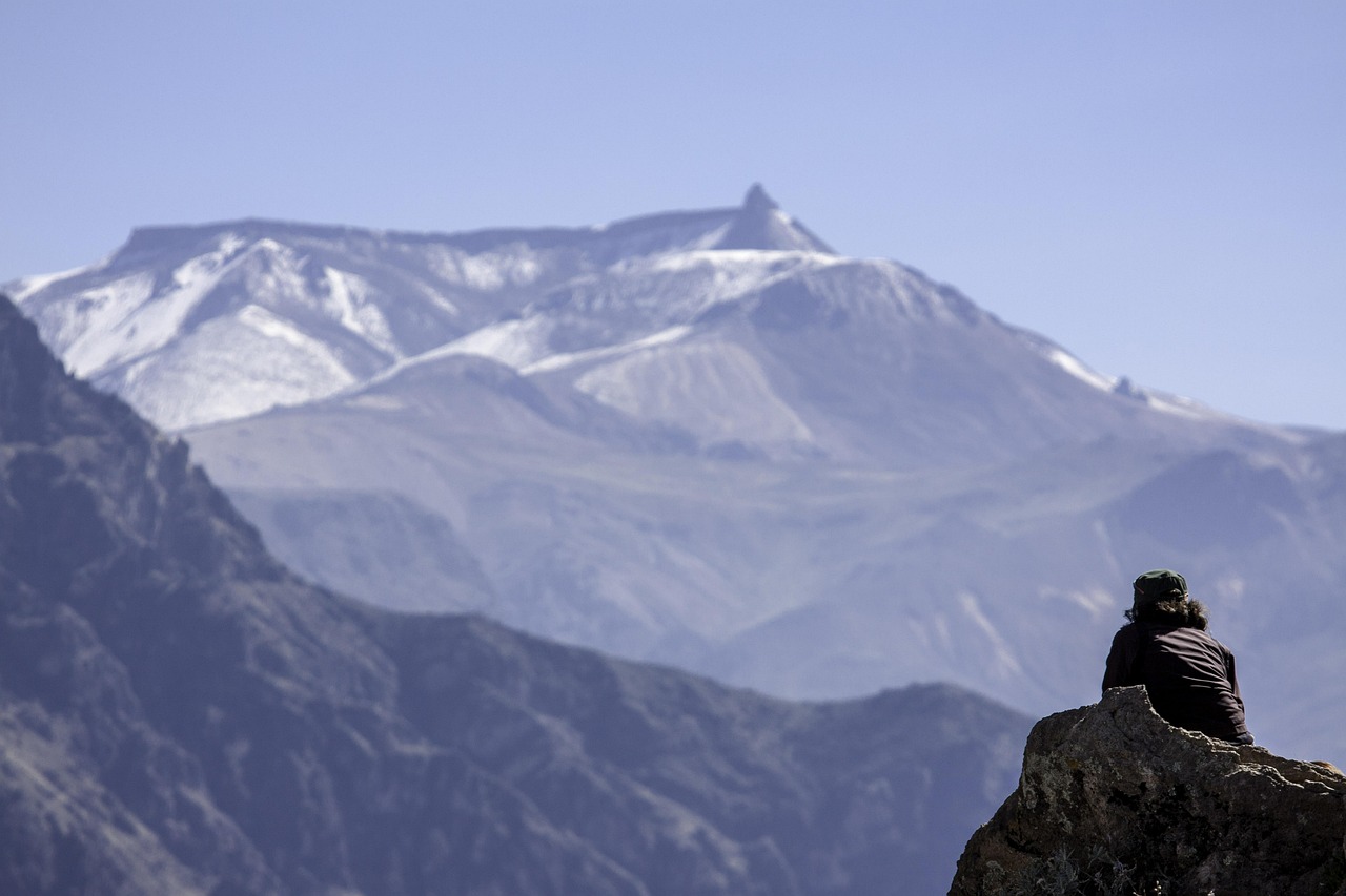 mountain, hike, adventure, outdoors, andes, nature, valley, landscape, canyon, man, traveler